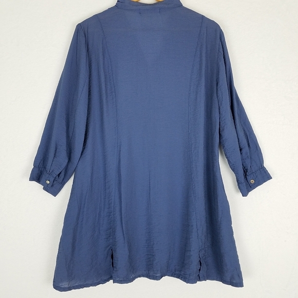 Cut Loose Periwinkle Hidden Button Front Lagenlook Longsleeve Tunic Top Large - Picture 7 of 12